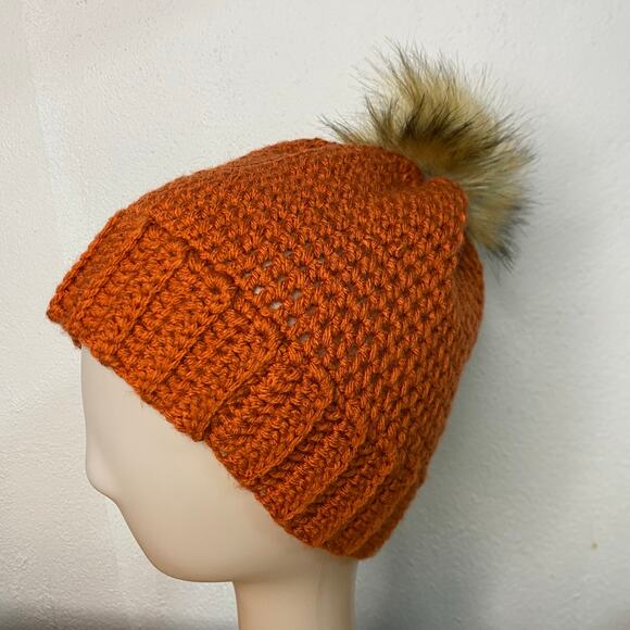 Beanie Hat Adult Orange Brim Boho Slouchy Knitted Winter Ski Handmade - Picture 3 of 7